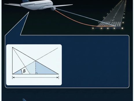 A cockpit view of a runway during a night approach, illustrating the visual challenges of the black hole approach