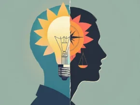 Conceptual illustration representing positive and negative creativity alongside ethical balance scales.
